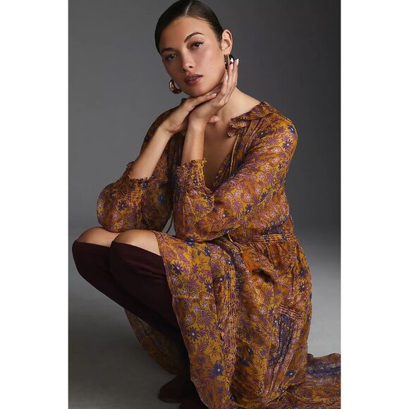 Anthropologie The Marais Printed Chiffon Maxi Dress - Picture 3 of 14